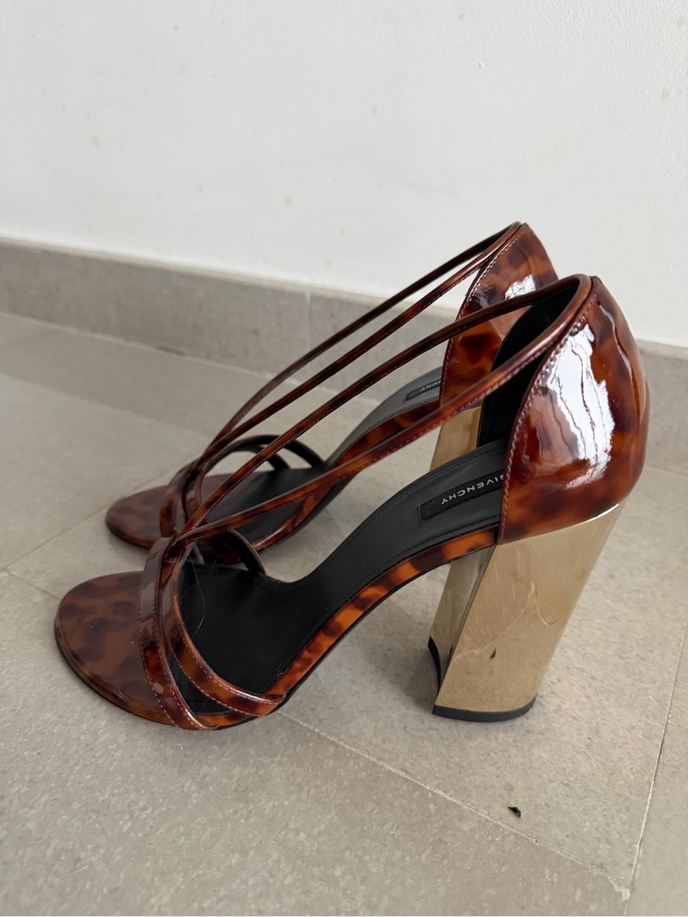 Givenchy Tortoiseshell Patent Leather Strappy Block Heel Sandals - Picture 4 of 5